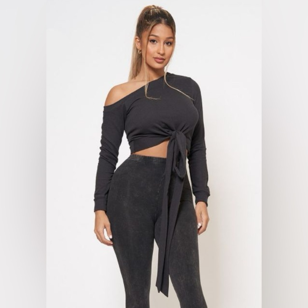 Black Sexy Off Shoulder Cropped Sweatshirt